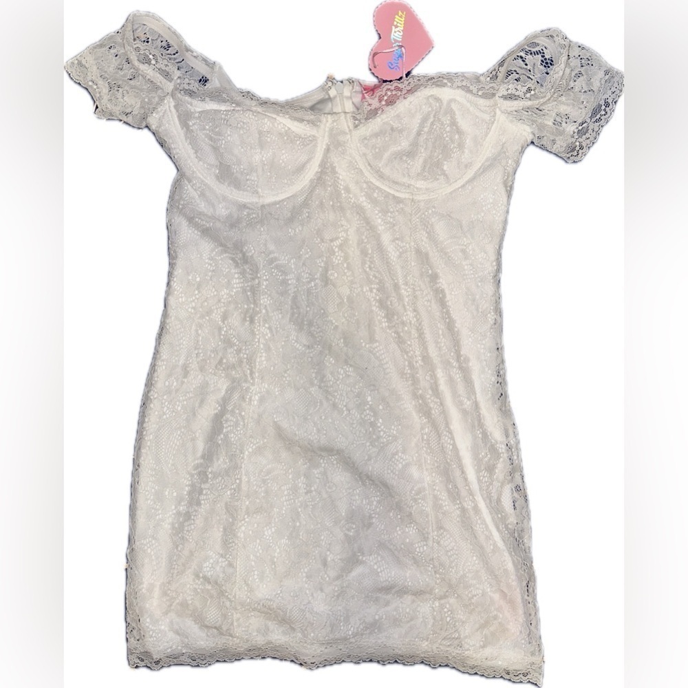 Sugar Thrillz white lace overlay mini dress medium